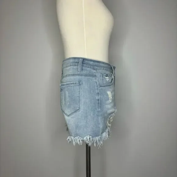 Jeans- Blue Jean Shorts with Frayed Edges + Rips